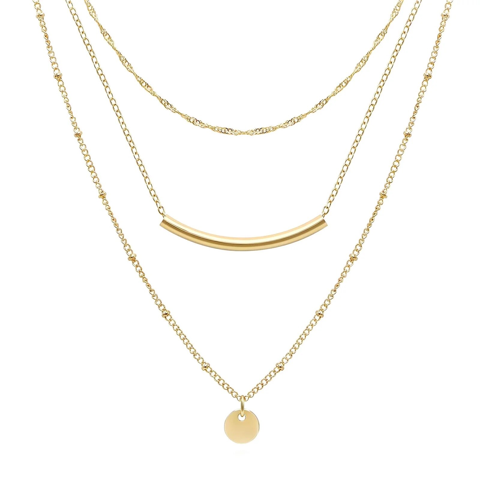 18K Gold Plated none Tarnish3 Layer Trendy Necklace