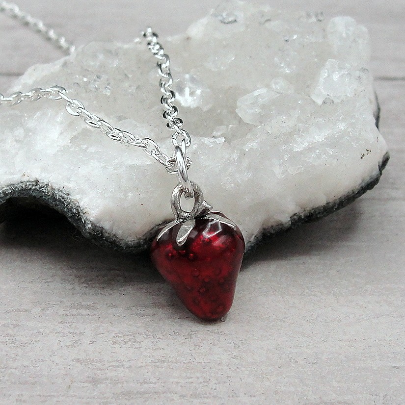 Strawberry Necklace – 3D Red Strawberry Charm – Enamel Strawberry Charm