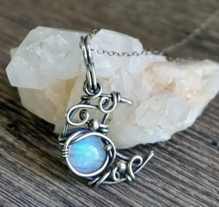 Bohemian Style Chic Moonstone Wrap Pendant Necklace for Women Everyday Wear