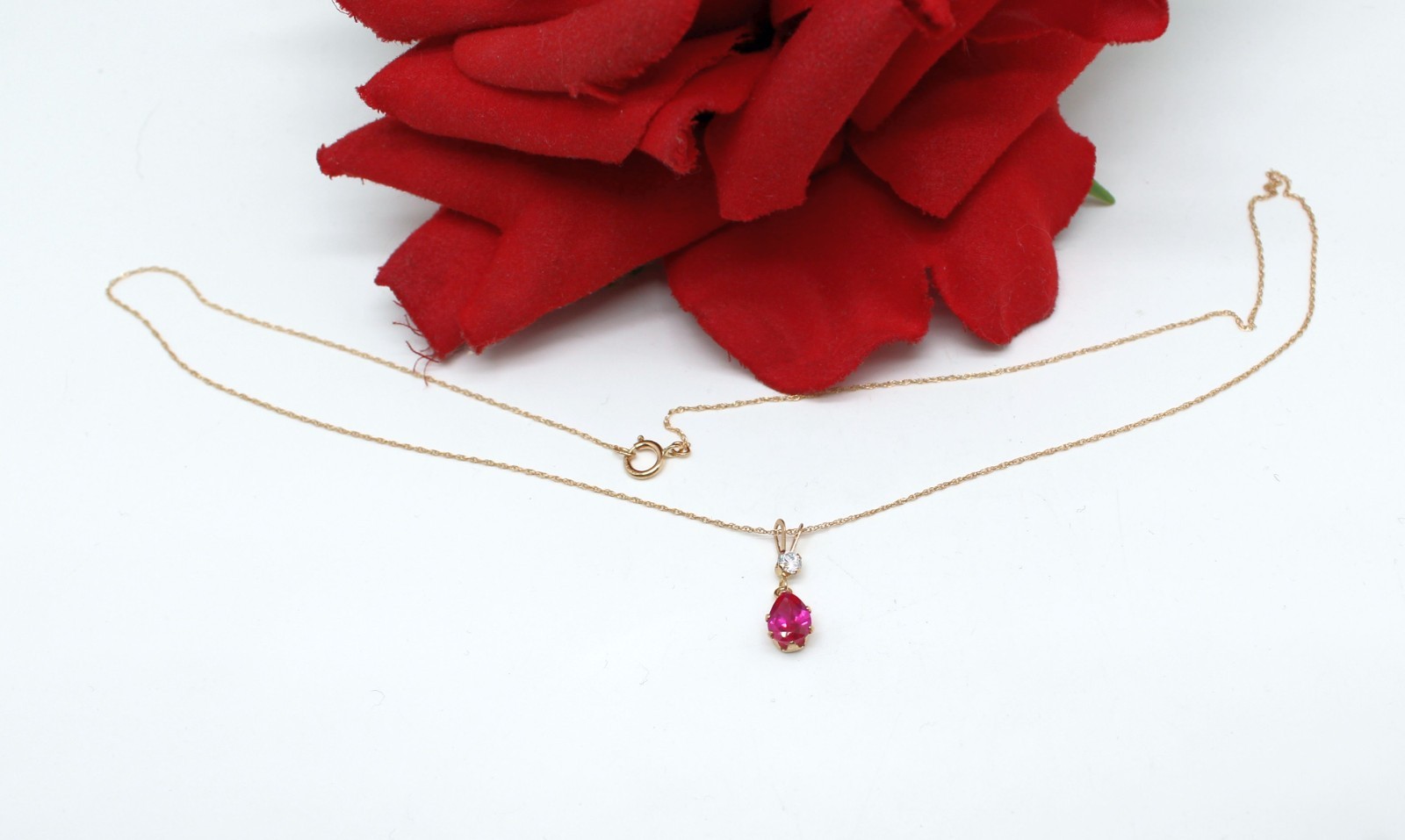 10k Gold Pink & White CZ .9g 18″ Necklace CAT RESCUE