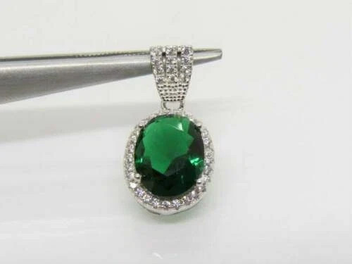 3.28 Ct Oval Cut Emerald Pendant Wedding Pendant 14K White Gold