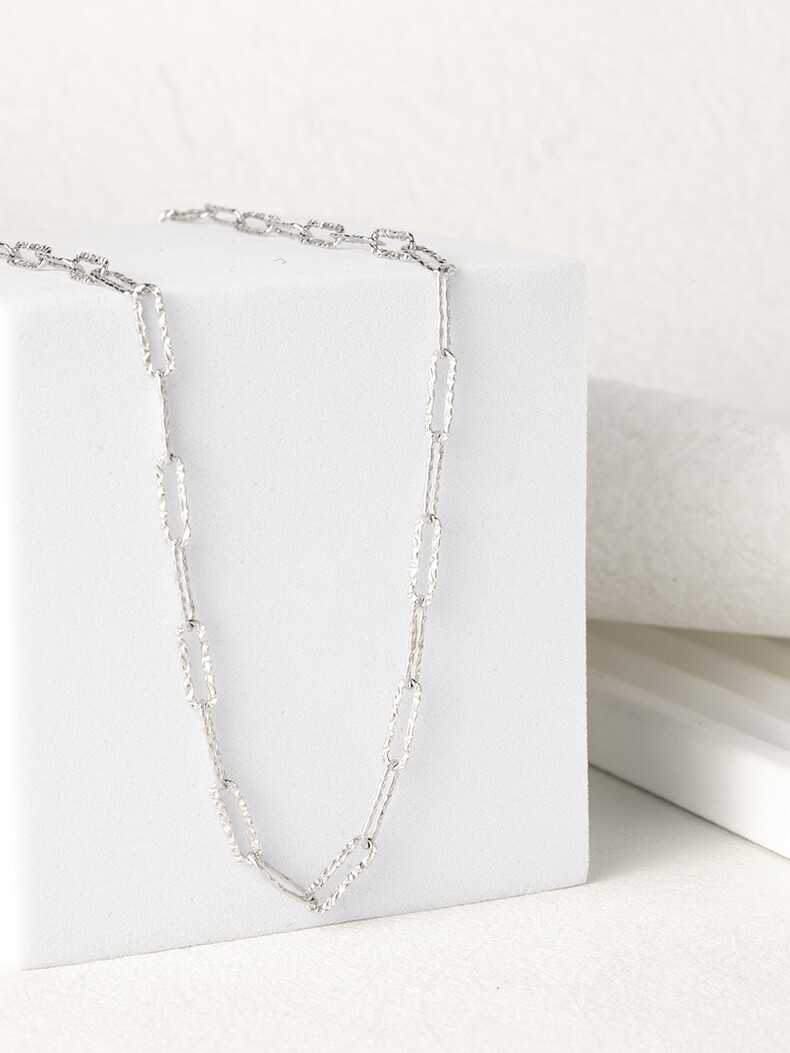 925 Sterling Silver Sparkling Cable Chain Paper Clip Necklace for Women 45cm