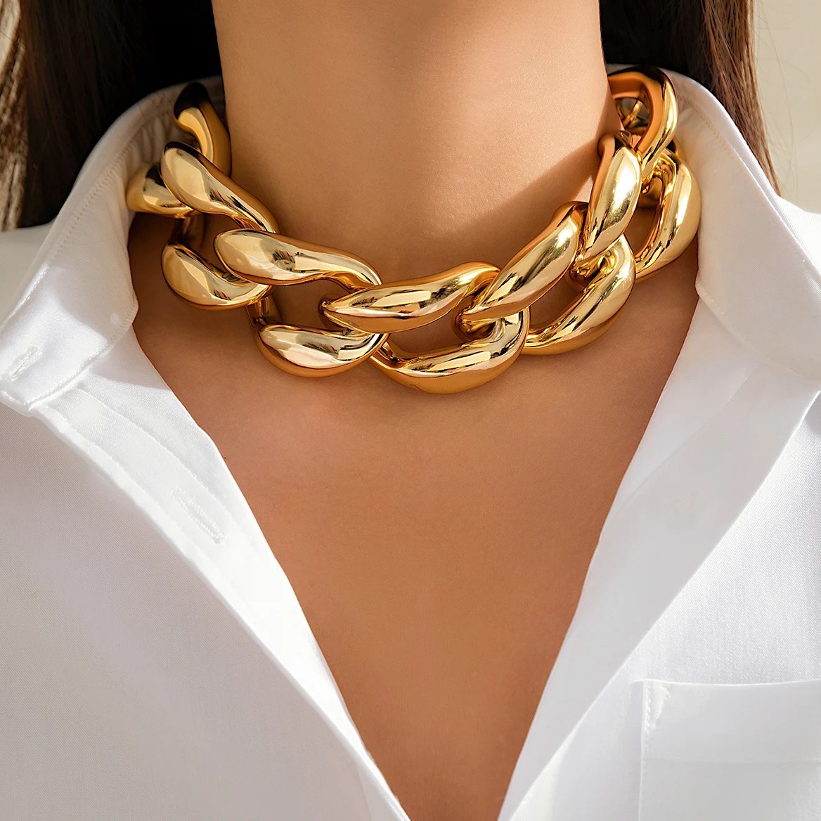 Women’s Chunky Gold/silver Miami Curb Cuban Choker Big Chain Statement Necklace