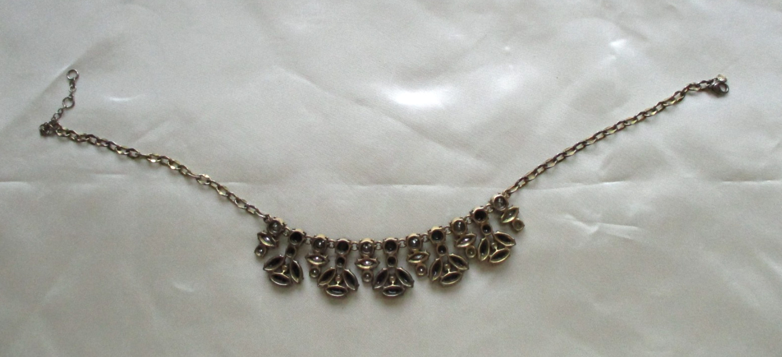 J Crew Blue Crystal Resin Acrylic Necklace Bib Gold/Brass Tone Chain 21″ Long