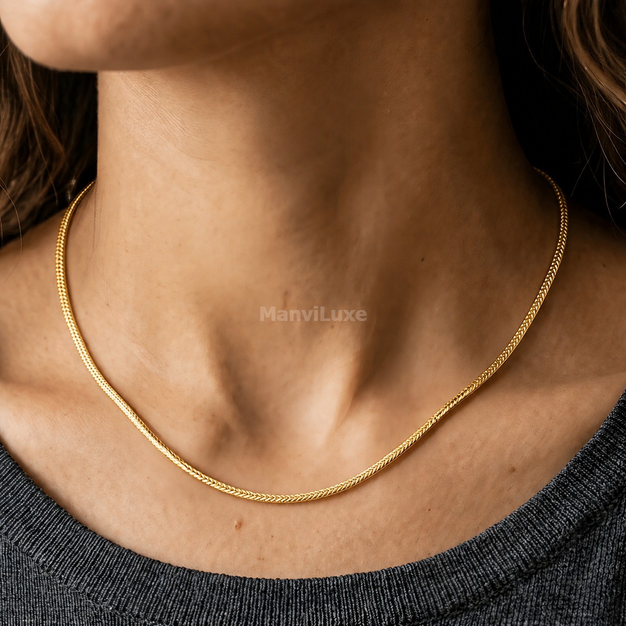 20″ MANVI LUXE Gold Filled Minimalist Chain Necklace Elegant Woven Link Chain