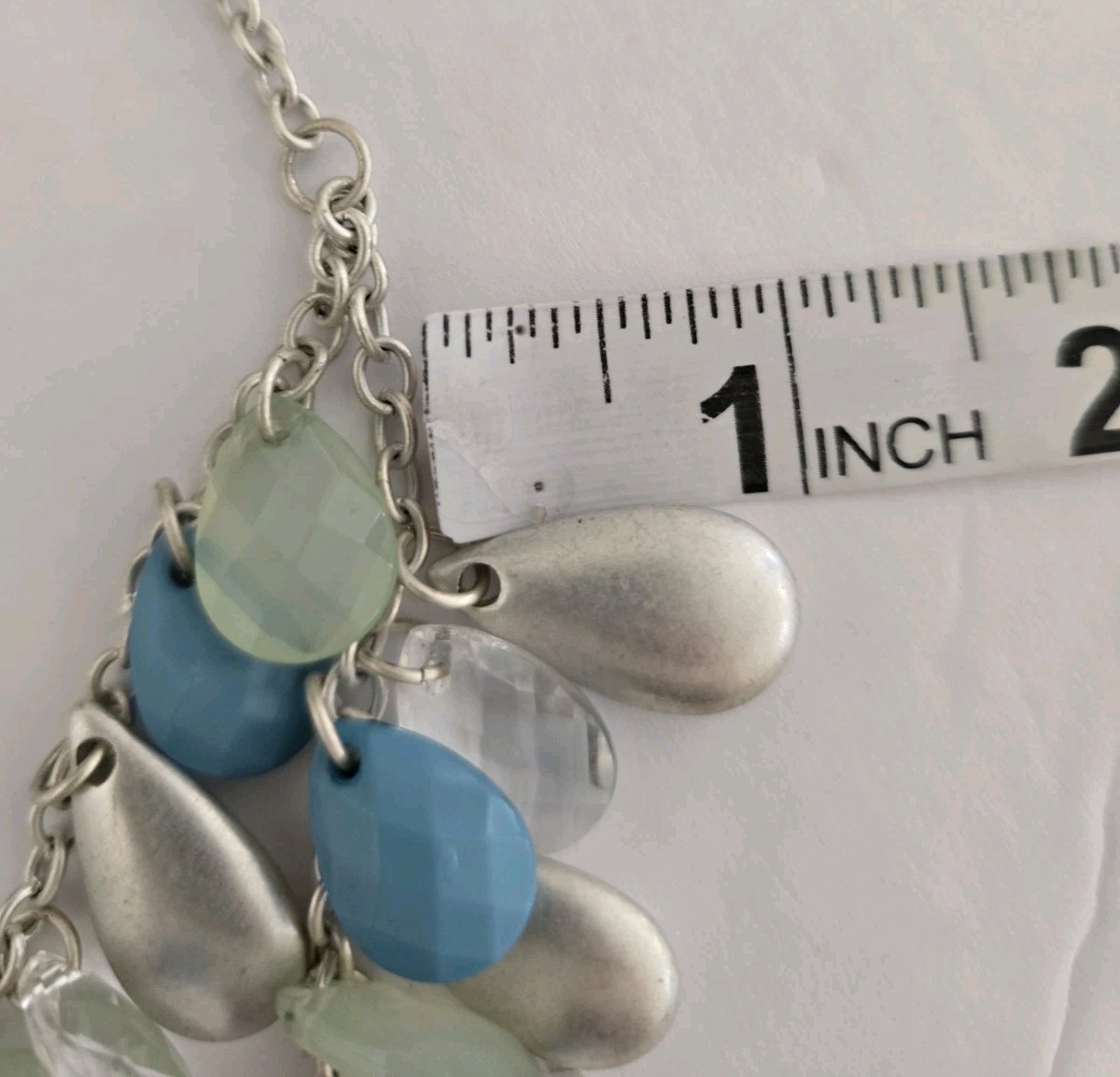 Cara New York Layered Teardrop Necklace Turquoise Seafoam Clear Silver-Tone