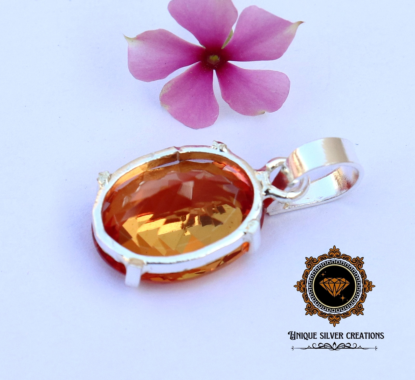 Natural Padparadscha Sapphire 925 Silver Pendant Certified Oval Loose Gemstone