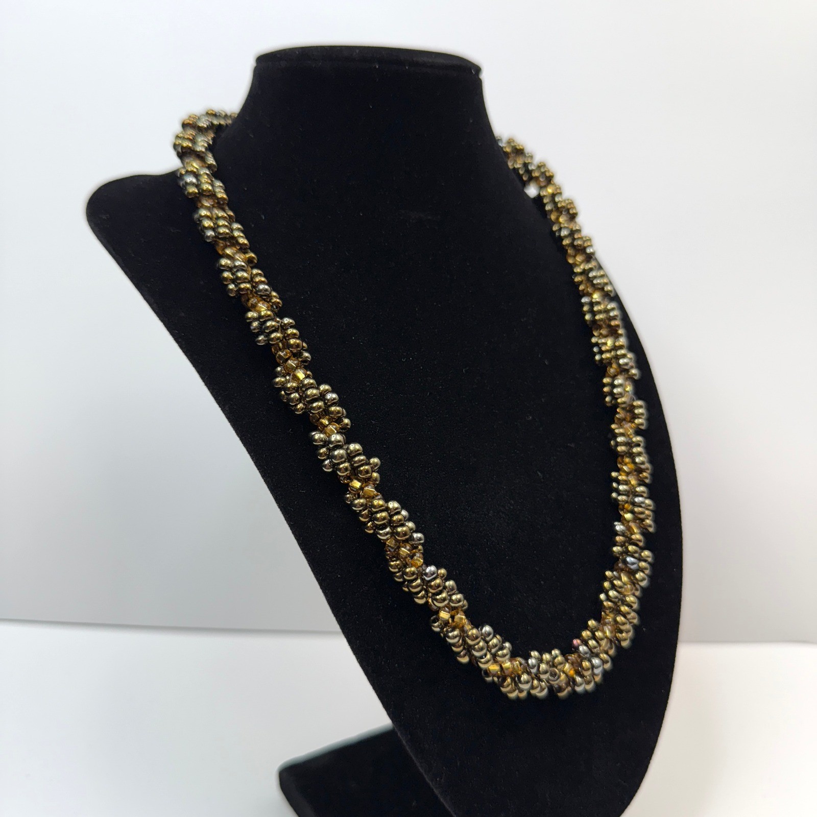 Cluster Glass Beaded Necklace Statement Twisted Gold Multi Color Jewelry 10 in L