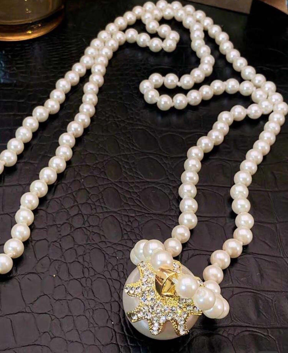 Layered Beaded Necklace Statement Big White Pearl Beads Tassel Strand Layers