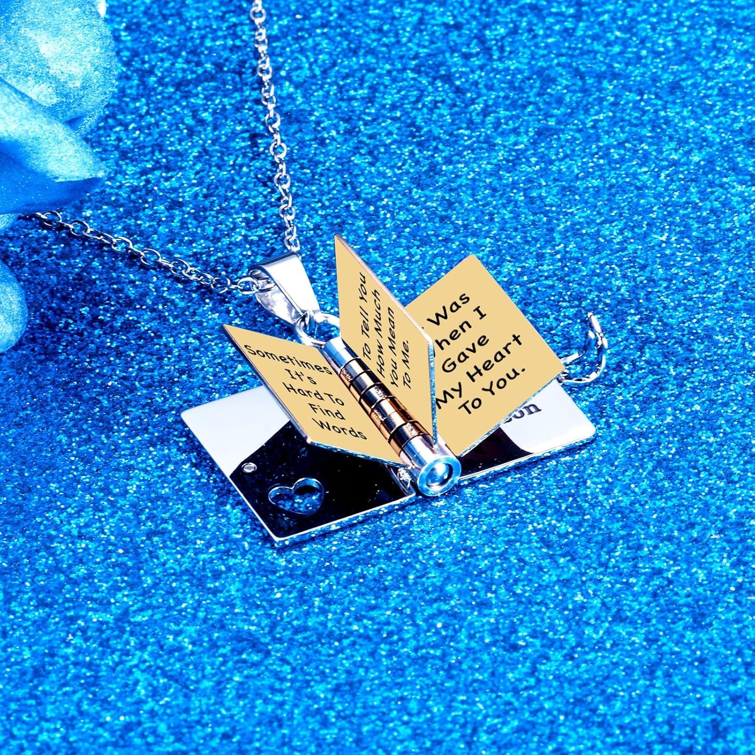 To My Love Book Necklace Valentines Day Gifts for Him Her Husband Wife Matching