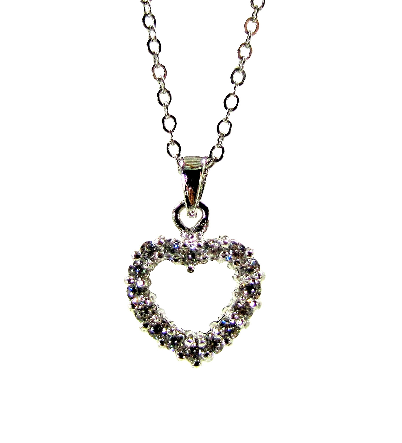 Cubic Zirconia Double Sided Heart Pendant Necklace with Clear Stones – NEW