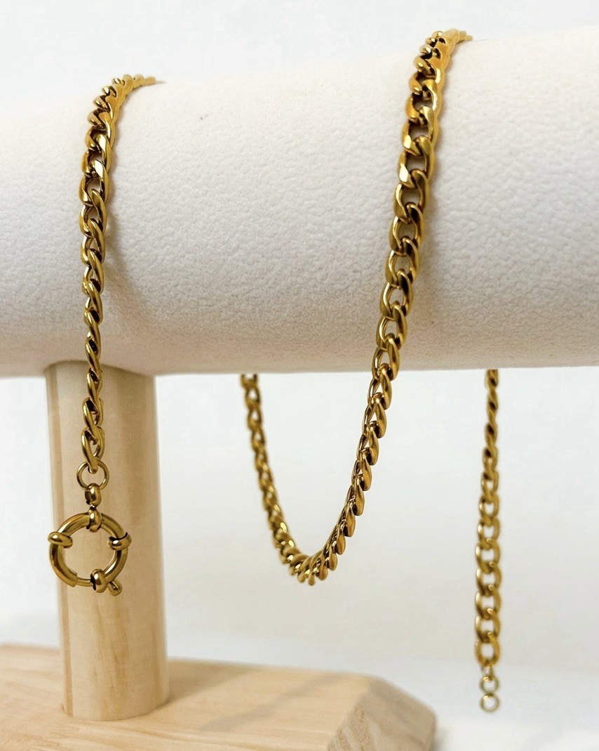 14ct Gold | 48cm (19”) Cuban Link Chain With Spring Ring Clasp | 14K Gold Bonded