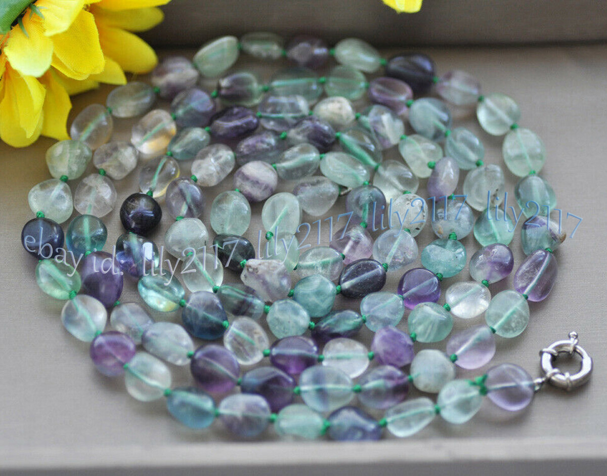 8-10mm Multi-Color Fluorite Irregular Freeform Gemstone Beads Necklaces 16-72”