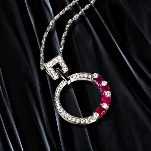 Princess Cut Simulated Pink Ruby Women’s Round Pendant In 14k White Gold Plated