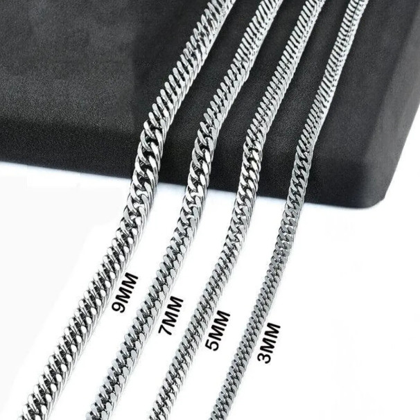 16-36″ Inches Stainless Steel Silver Cuban Chain Men Womens Necklace 3/5/7/9/11m