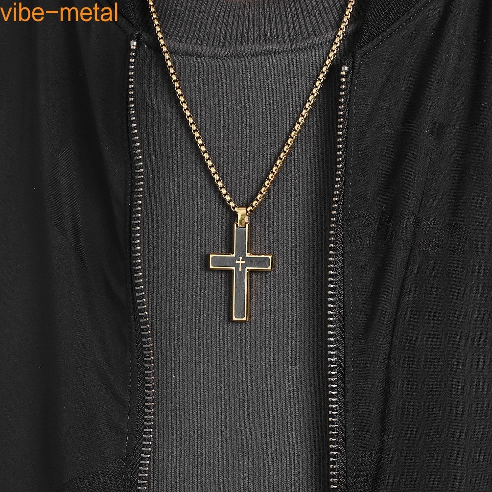 Stainless Steel Double Layer Cross Pendant Necklace for Men Boy Stylish Gifts
