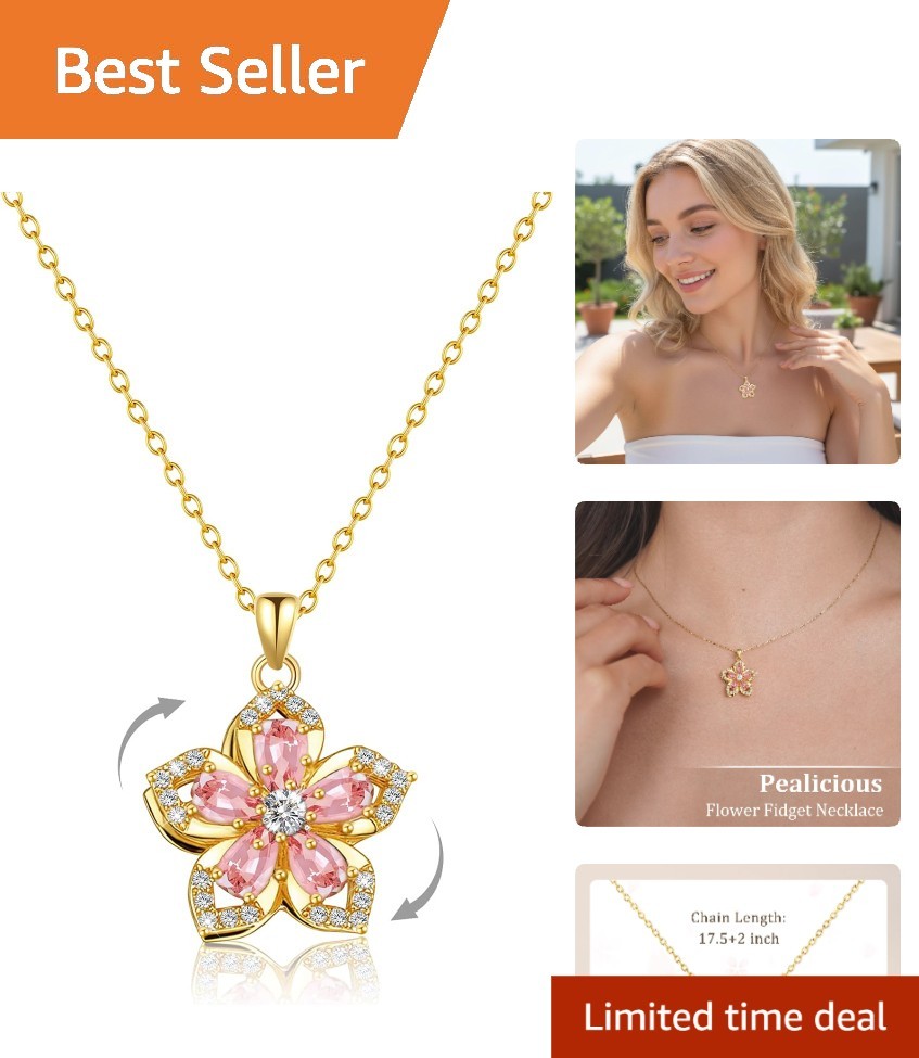 Luxury Gold Dainty Flower Necklace with Spinning Pendant – Perfect Gift for Her