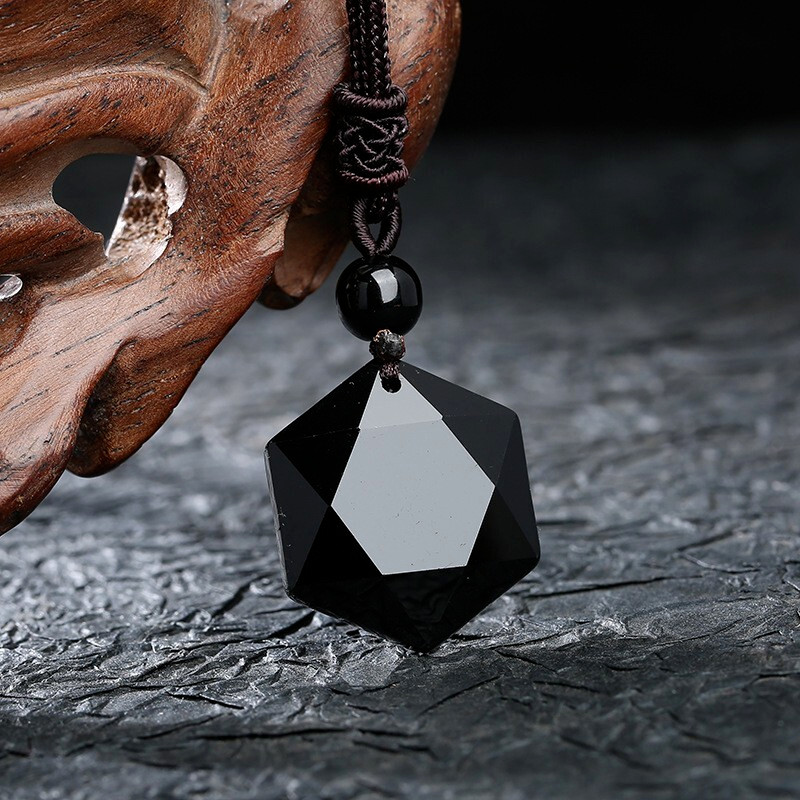 Black Obsidian Hexagonal Amulet Pendant Necklace – Reiki Healing Protection