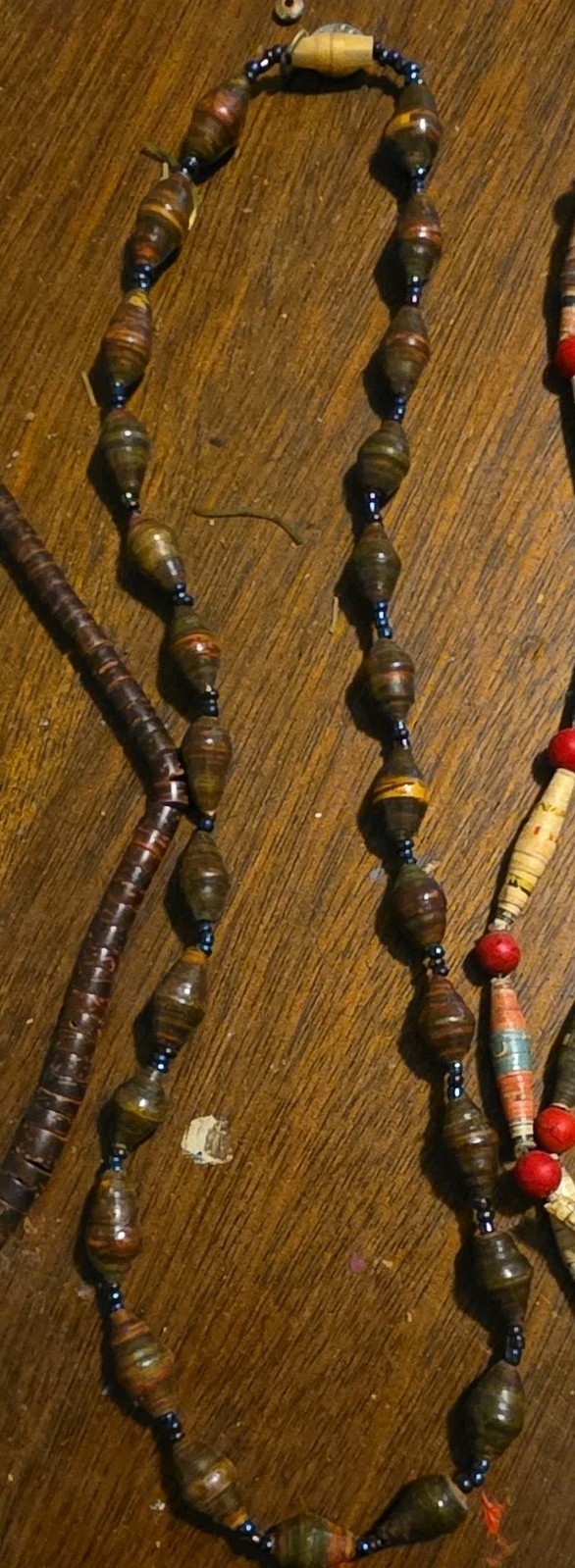 Lot of 3 Multicolor Beaded Necklaces, Wood & Paper Beads, Ball/Bead Chain