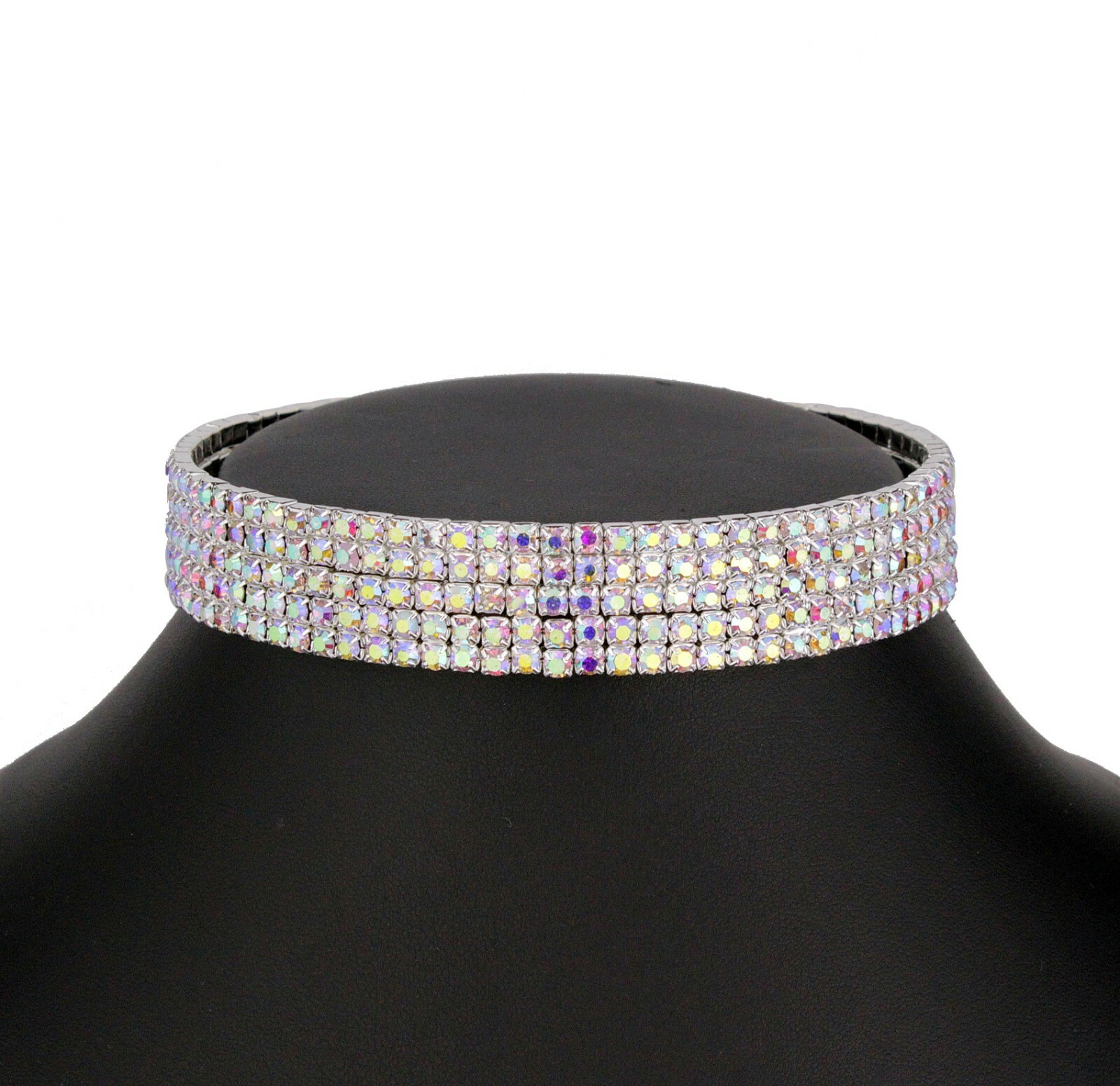 5-Row White AB Austrian Rhinestone Crystal Choker Necklace Party Silver N060AB