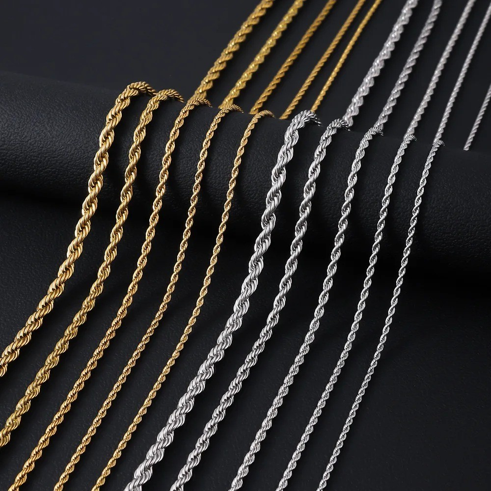 316L Stainless Steel Rope Chain Necklace Gold Silver 3mm 4mm 5mm