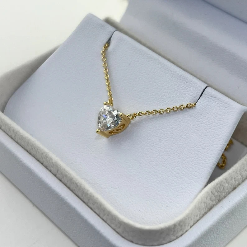 1Ct Heart Simulated Diamond Solitaire Pendant Necklace 14K Yellow Gold Plated