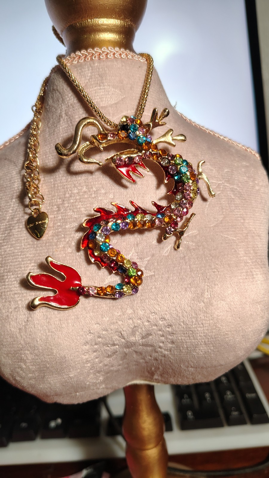 Betsey Johnson Multi-colored Rhinestone Fire Breathing Fierce Dragon Necklace
