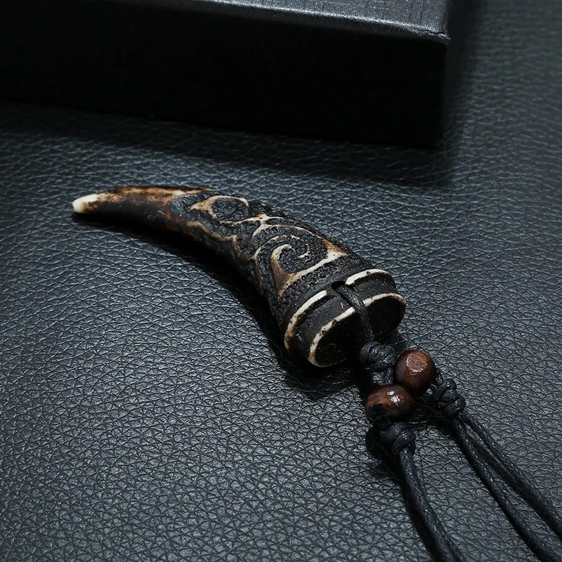 Men’s Fashion Jewelry Vintage Brown Wolf Fang Rope Pendant Necklace 524