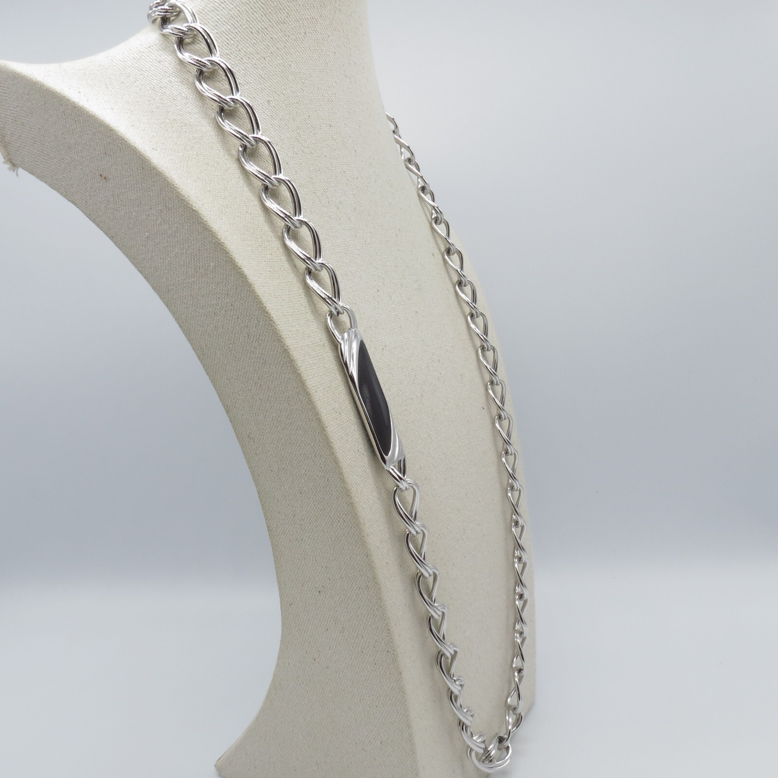 Double Curb Link Statement Chain Necklace Silver Tone No Clasp Hip Hop Rap 35″