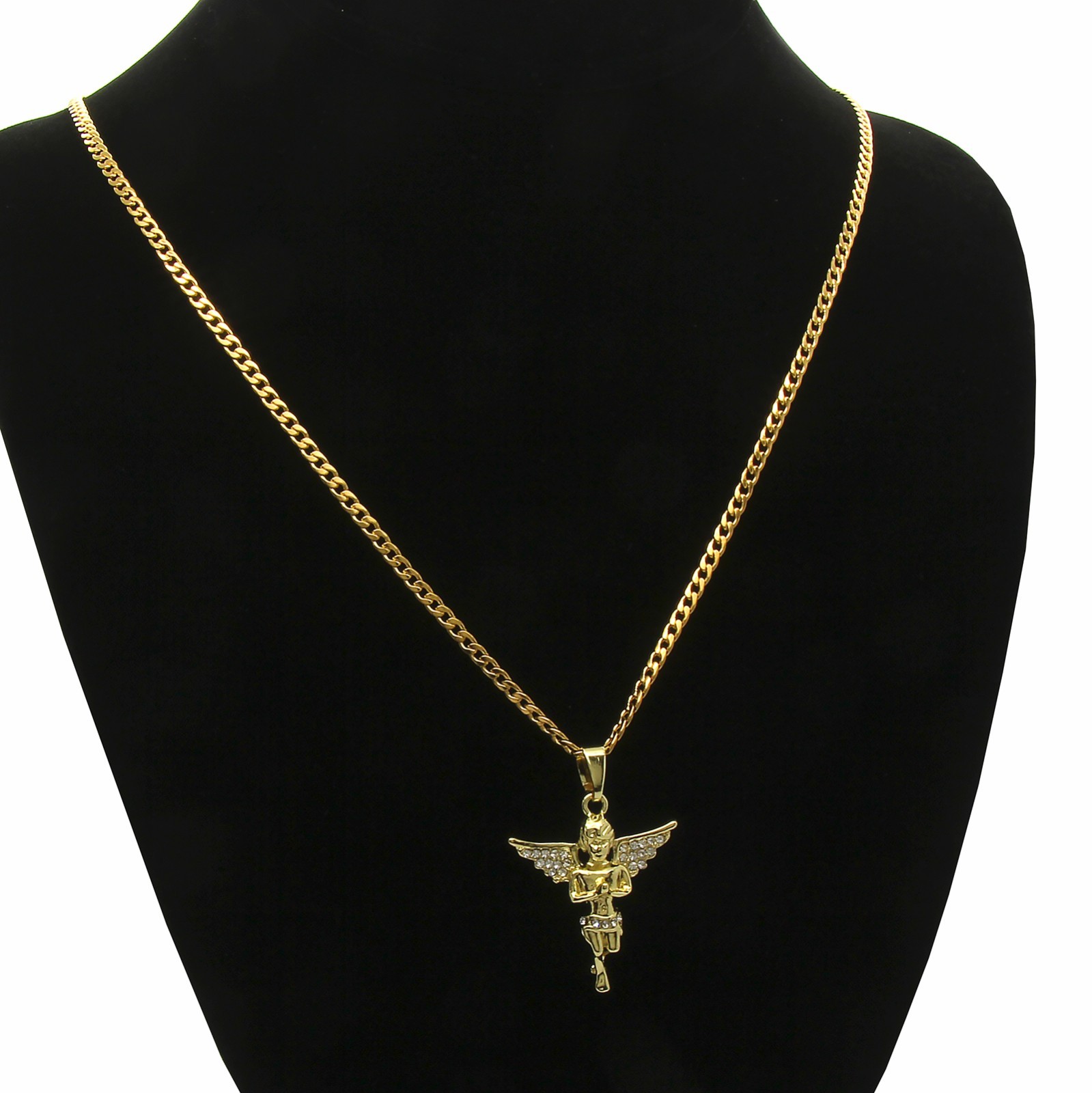 Men & Women Angel Pendant Cubic-Zirconia Gold Plated stainless steel Cuban 24″