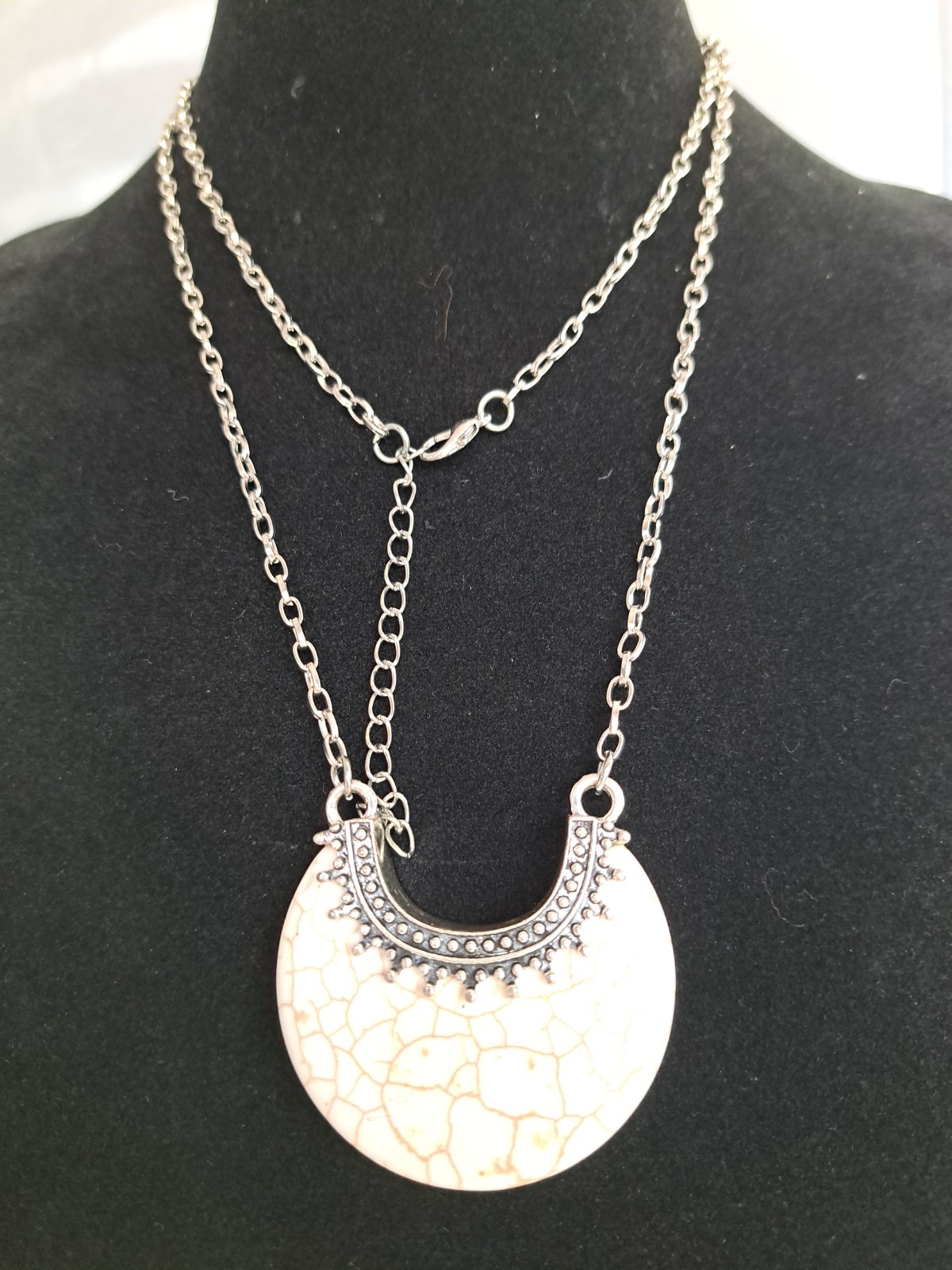 Fashion Jewelry Necklace Silver Tone Long Chain With Pendant Adjustable Length