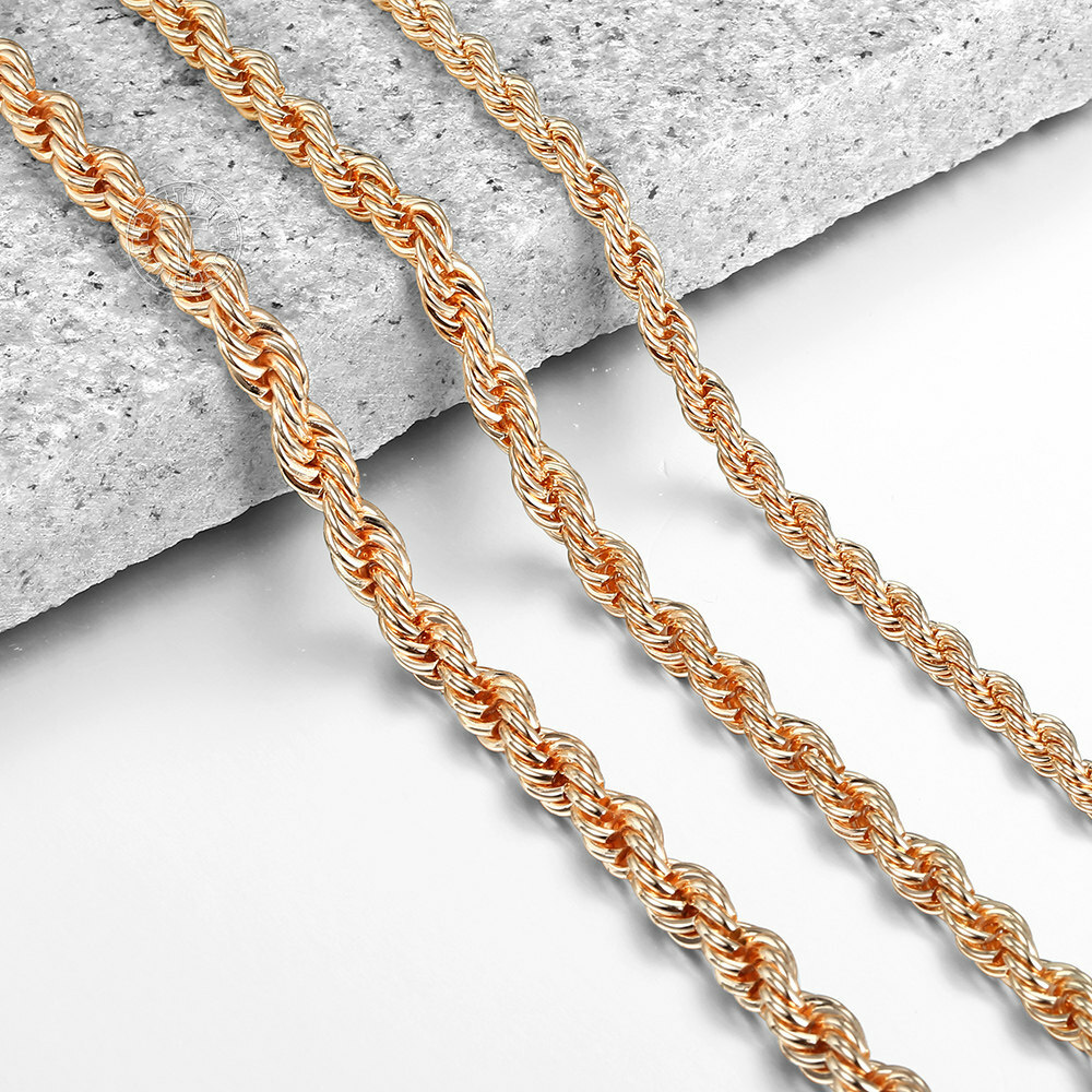5/6/7mm 585 Rose Gold Twisted Rope Link Chain Necklace for Women Men Unisex
