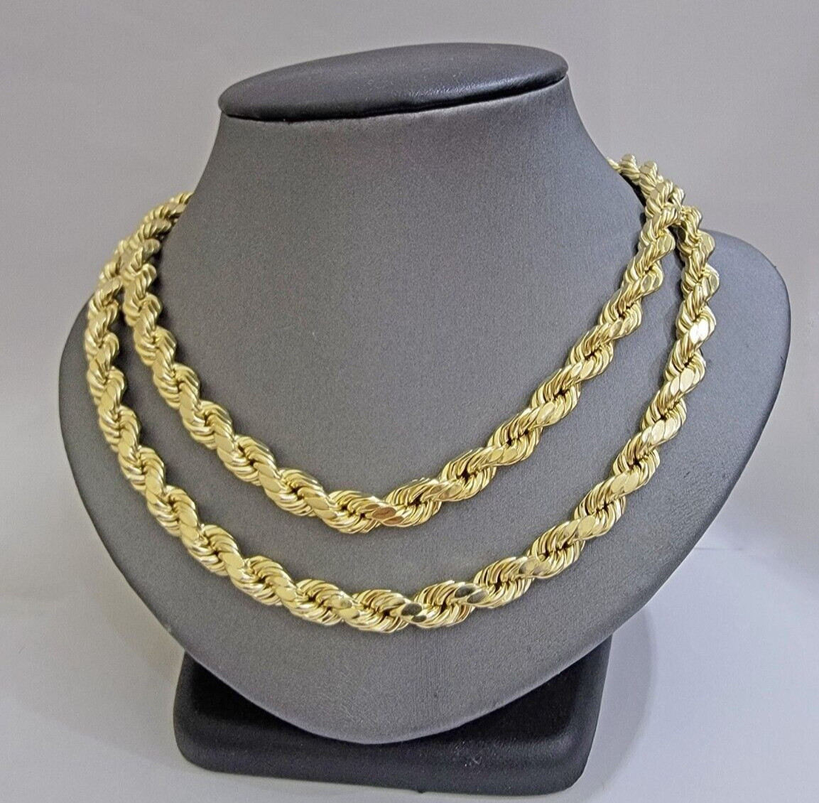 10k Yellow Gold Rope Chain Necklace 28 Inch 8mm Diamond Cuts Men’s REAL 10KT