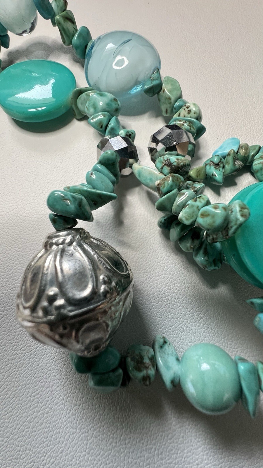 Erica Lyons Faux Turquoise/Glass/Metal Necklace Blue/Silver Tone Lobster Clasp