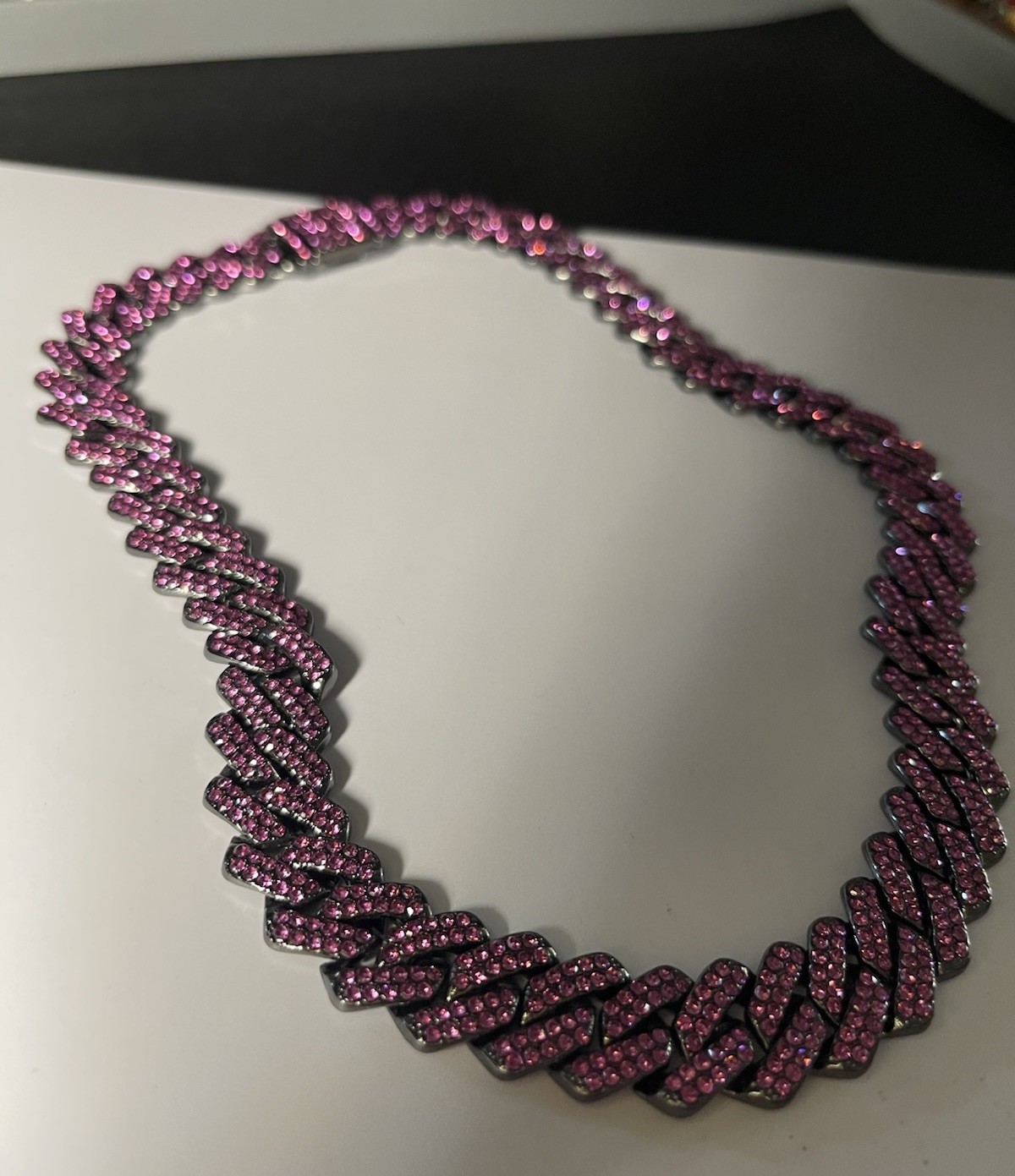 Miami Bling 🤑 Black Played Pink CZ’s Iced Out Cuban Link Necklace 18”