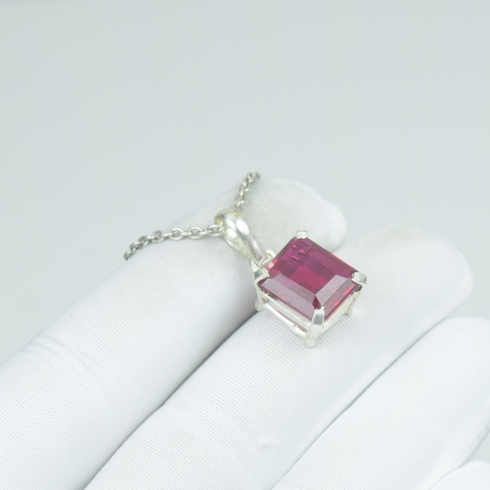 Red Ruby Anniversary and Wedding Gift Jewelry Necklace, Sterling Silver Pendant,