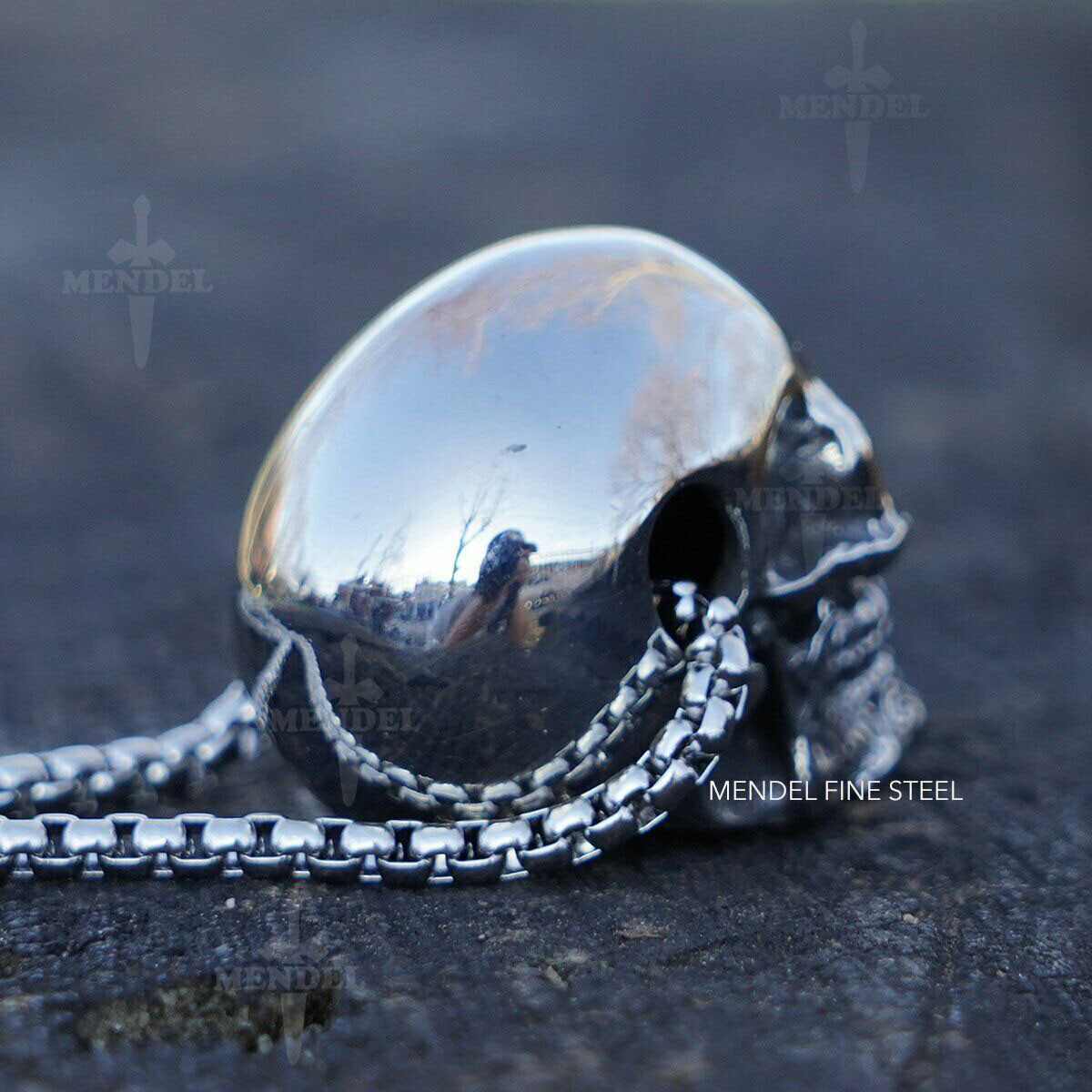 MENDEL Gothic Mens Biker Skull Pendant Necklace Men Stainless Steel Chain Silver
