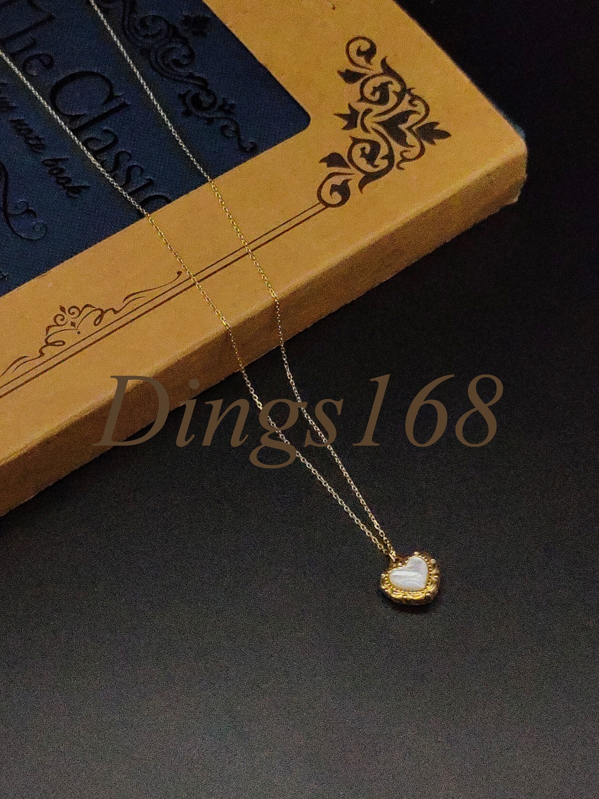 18K Yellow Gold Filled White Seashell Heart Pendant 17+2inch Rolo Chain Necklace