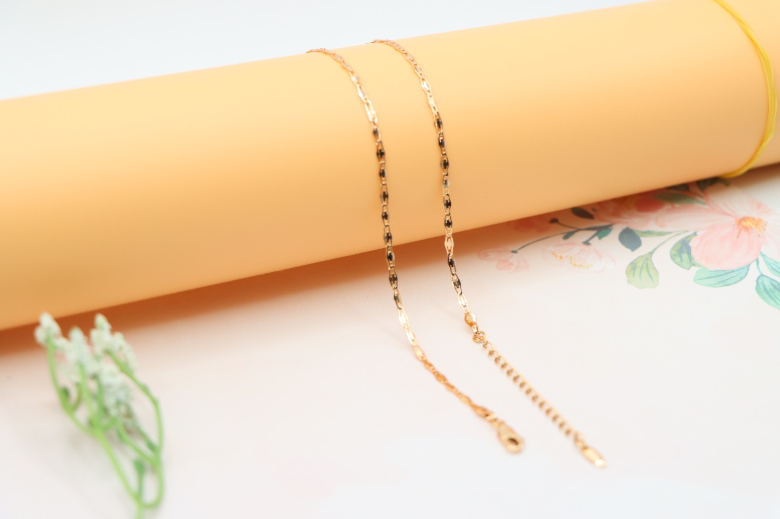 Adjustable Chain, XPNL0188 Shiny Flat Link Rose Gold Necklace,