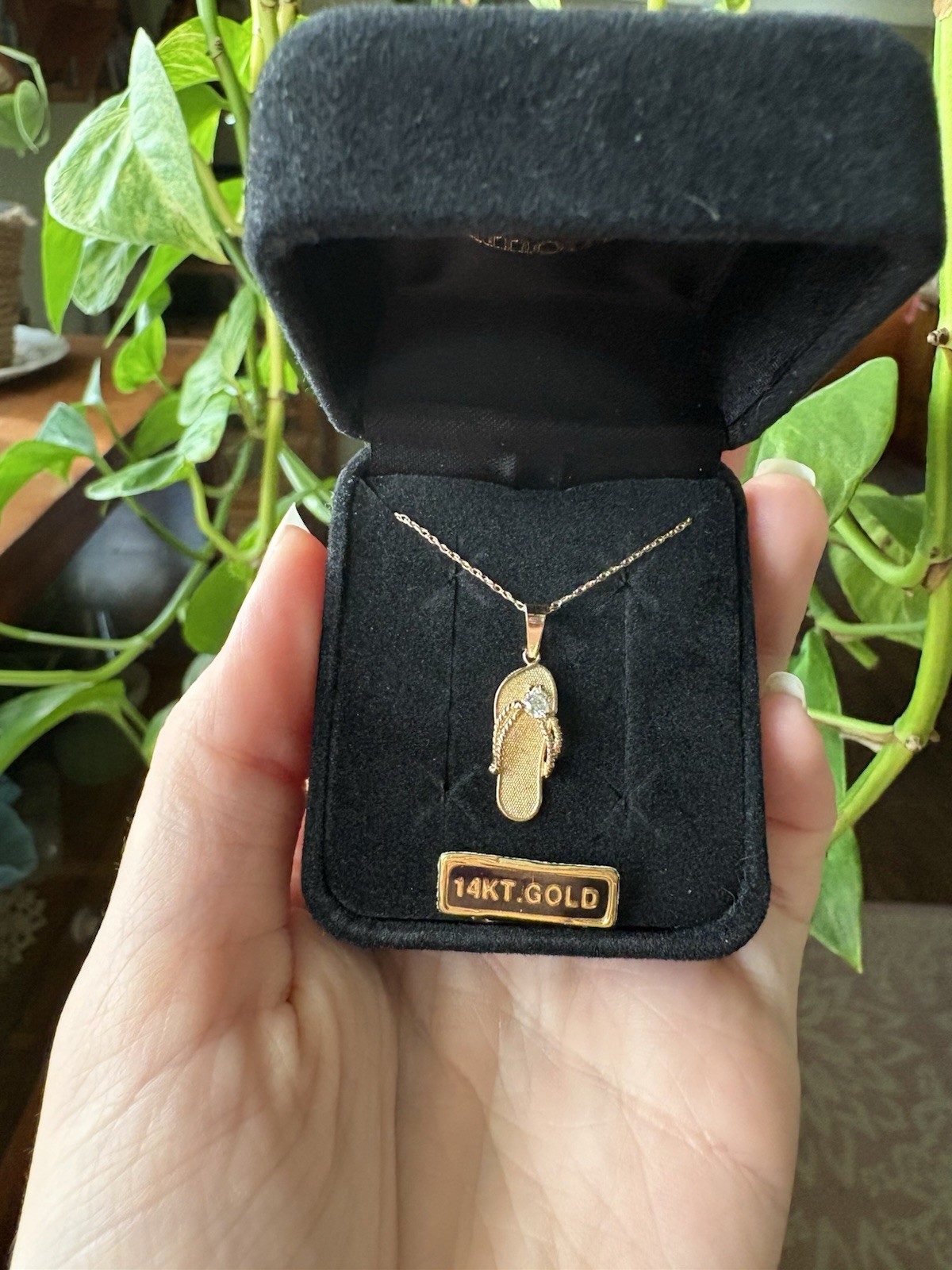 Diamonique 14k Yellow Gold Flip Flop Pendant Necklace Diamond Cable 18in