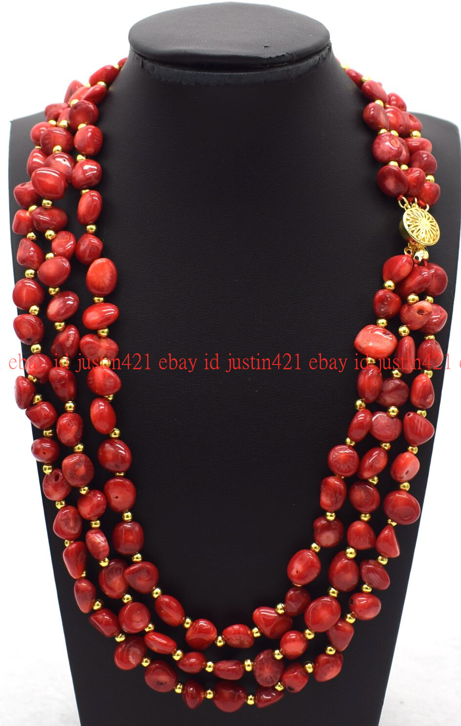3 Rows Genuine 8-10mm Irregular Red Coral Gemstone Necklace Jewelry 18-20″ AAA