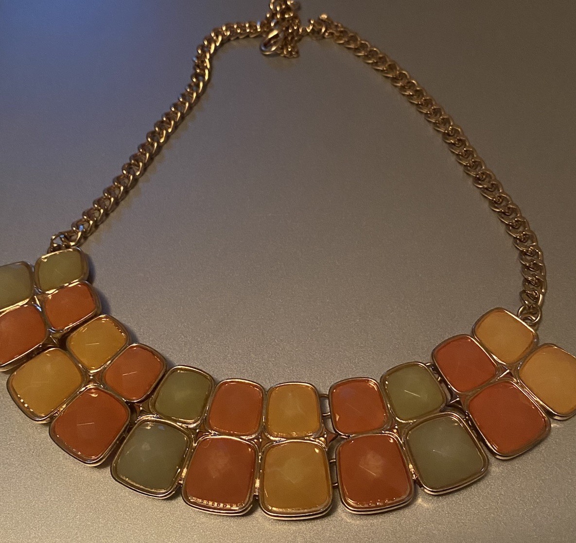 Vivani Multicolor Statement Necklace Curb Chain Square Bezel Lobster