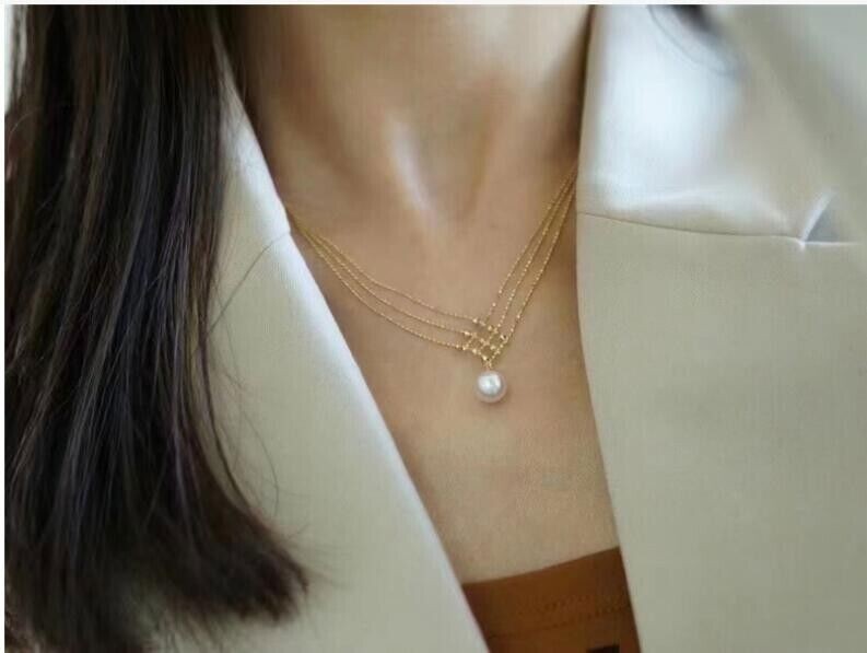 Gorgeous Huge AAAA 10mm south sea white round pearl pendant necklace 18″ 925s