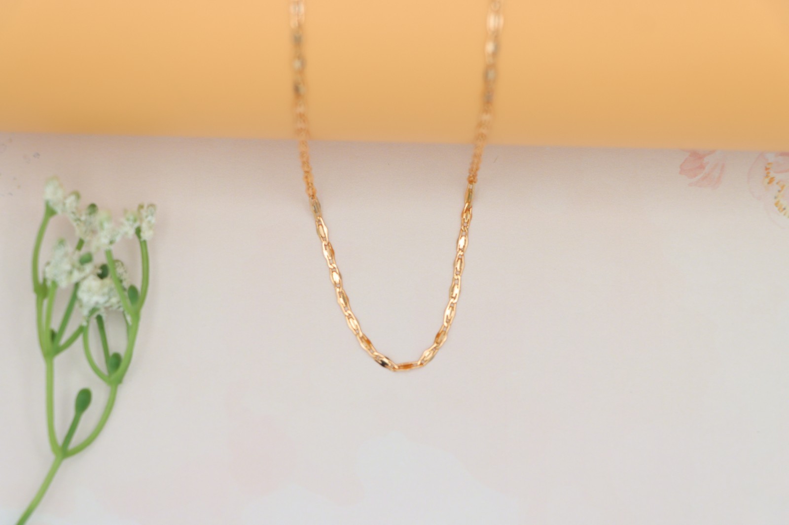 Adjustable Chain, XPNL0188 Shiny Flat Link Rose Gold Necklace,