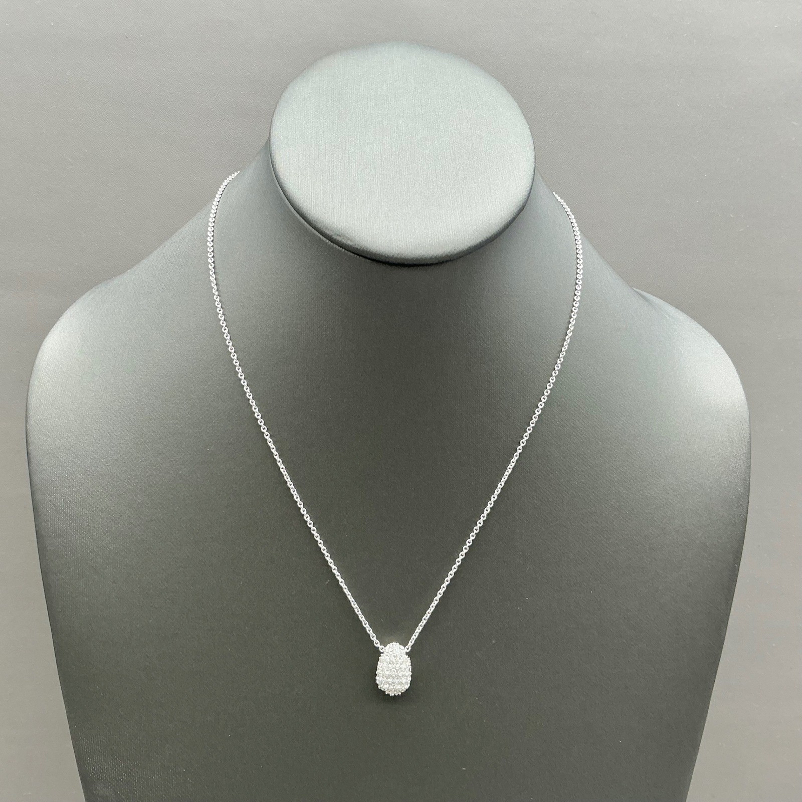 Nine West Necklace Silver Tone Pave Crystal Teardrop Pendant Adjustable 18-20″
