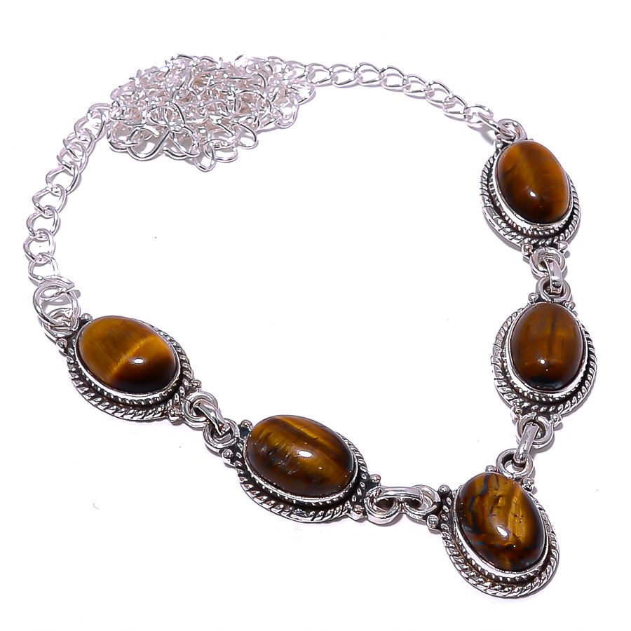 Tennis Yellow Tiger Eye 925 Sterling Silver Handmade Necklace 17.99″ N1542-25