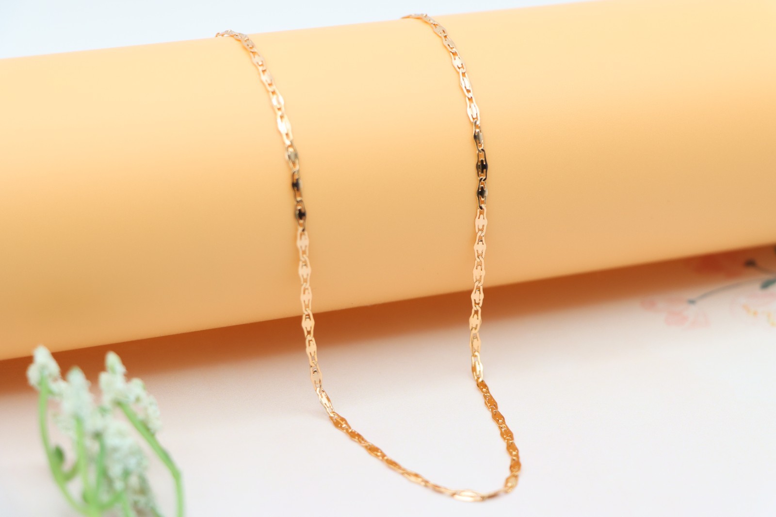 Adjustable Chain, XPNL0188 Shiny Flat Link Rose Gold Necklace,