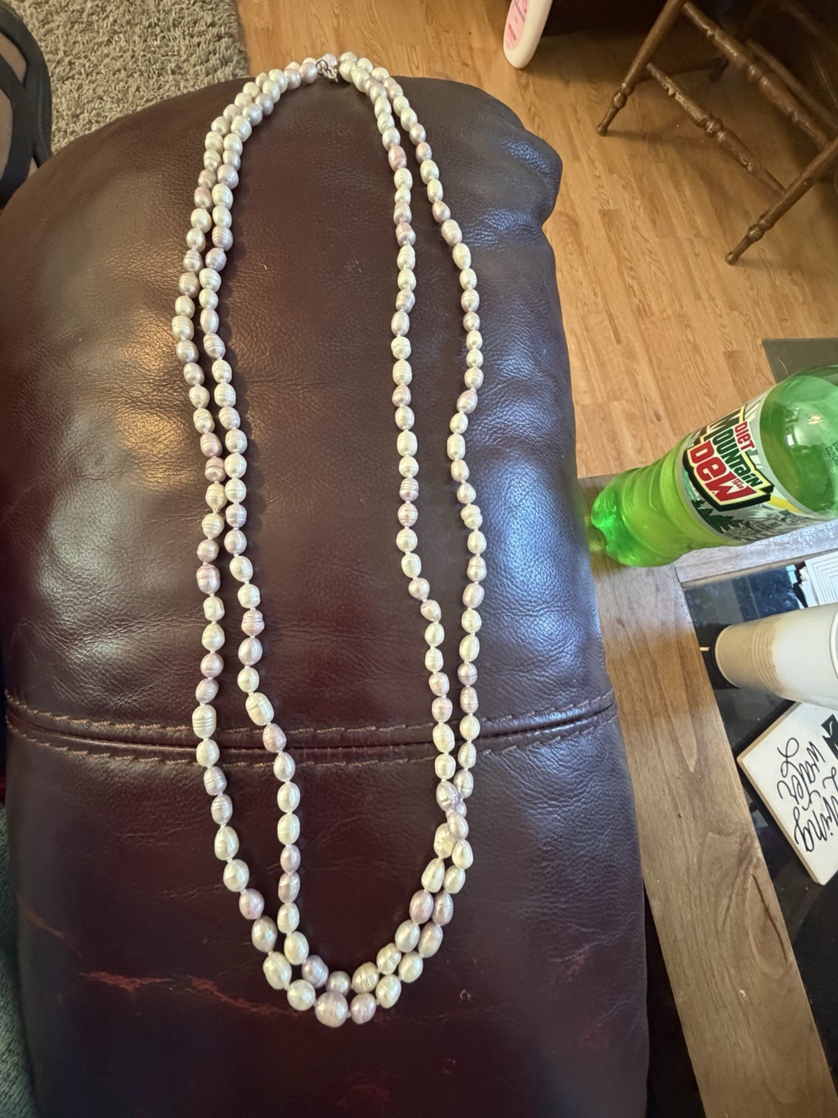 Freshwater pearl necklace, hand knotted, 60″ long 925 clasp Excellent condition