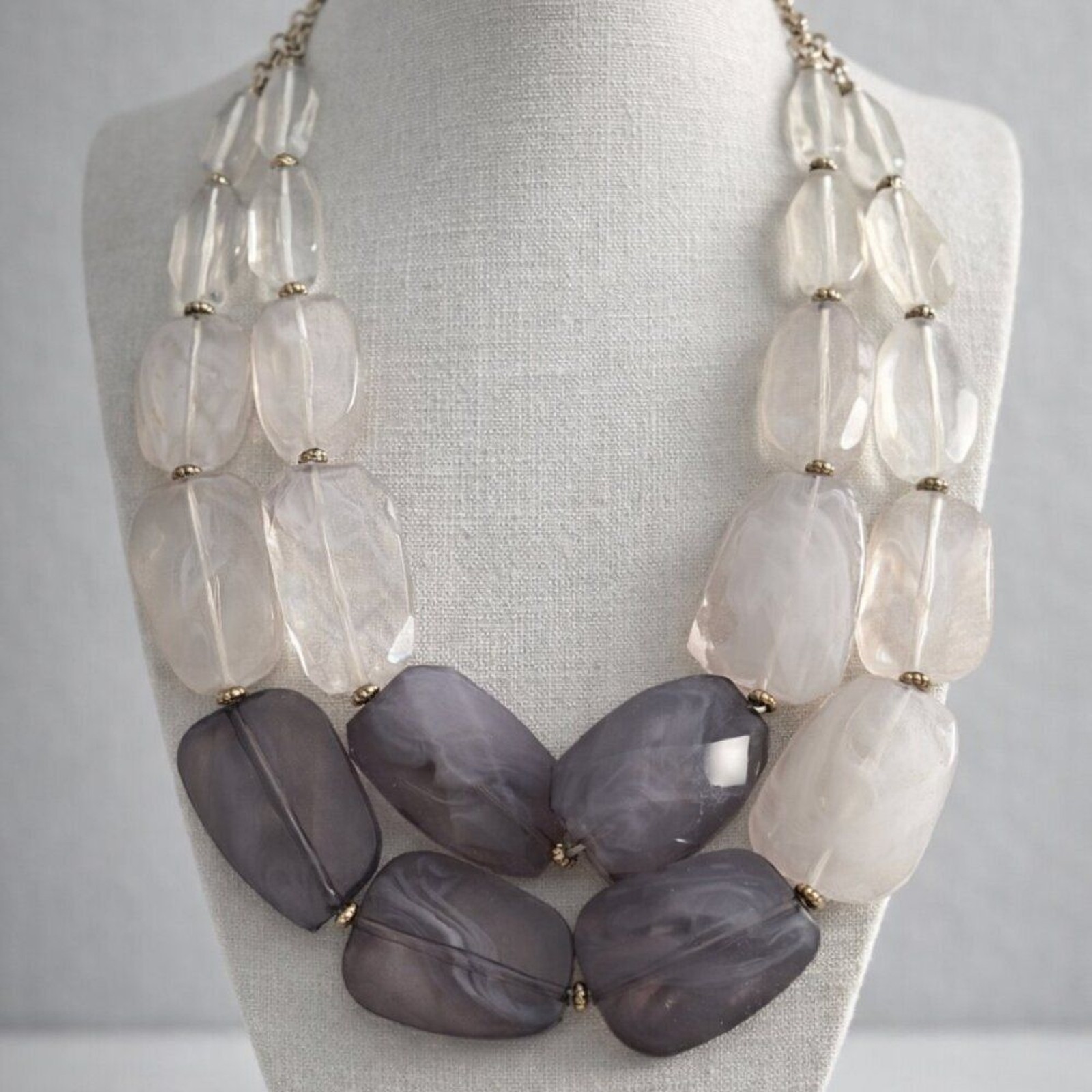 Multicolor Frosted Resin Statement Necklace – Crystal Clear, Blush, & Smoky Gray