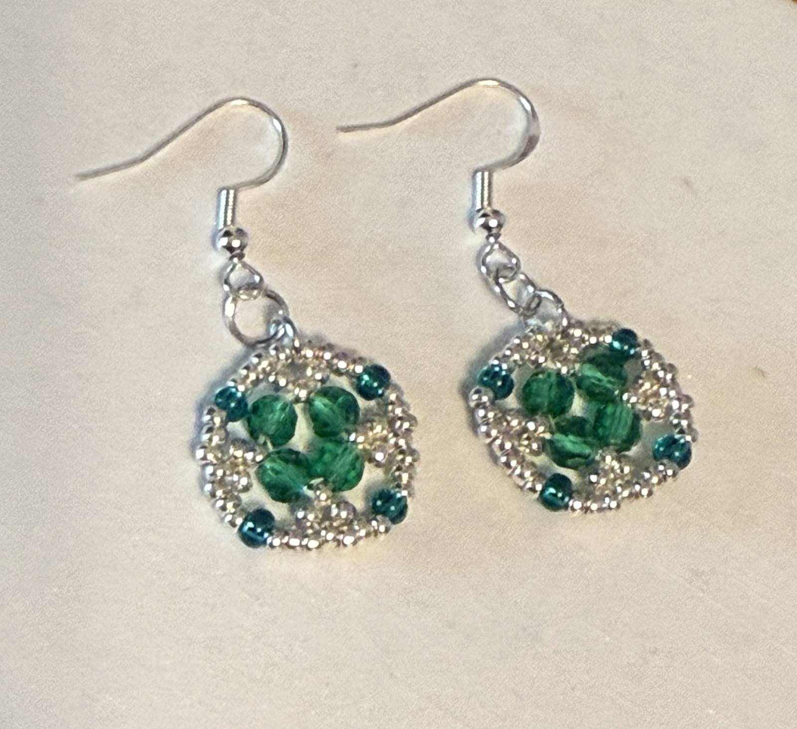 Handcrafted Green Round Crystal Beaded Necklace Bracelet Drop Earring Set